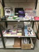 3 shelves of craft items