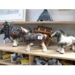 5 pottery shire horses and a cart
