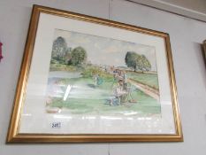 A watercolour painting entitled 'Artists at Work' (Plein Air) signed Cowling,