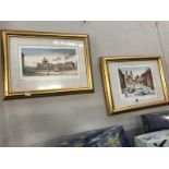 2 gilt framed pictures of European Towns