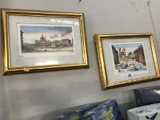 2 gilt framed pictures of European Towns