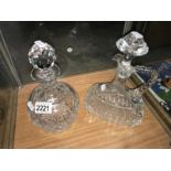 2 heavy cut glass decanters