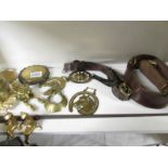 A mixed lot of old brassware etc.