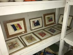 9 framed silks of flags,