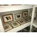 9 framed silks of flags,