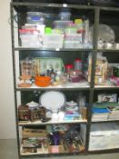 4 shelves of kitchenalia including storage boxes etc.