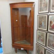 A large satin wood display cabinet with bowed glass.
