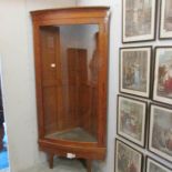 A large satin wood display cabinet with bowed glass.