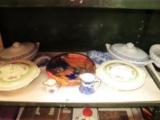2 New Hall lidded dishes, 2 tureens and blue and white china etc.