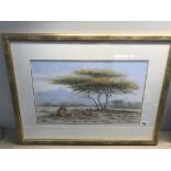 A watercolour of lions in the Savannah signed Rob O'Meara