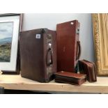 2 old suitcases & 2 gentlemen's travel sets