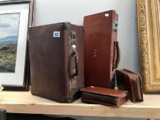 2 old suitcases & 2 gentlemen's travel sets