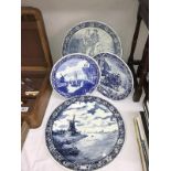 4 large blue & white Delft chargers