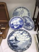 4 large blue & white Delft chargers