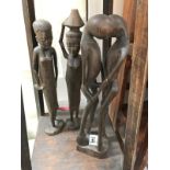 3 carved wooden African figures