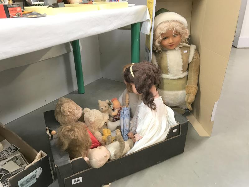 A collection of dolls & Teddy bears including Deans Bar A/F, Chad Valley & doll's pushchair etc.