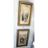 A pair of 1930's charcoal picture of horses in gilt frames