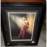A framed & glazed painting on board 'The red dress' by Maxwell Neale