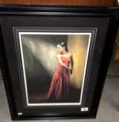 A framed & glazed painting on board 'The red dress' by Maxwell Neale