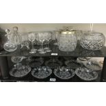 2 shelves of glass including biscuit barrel & fruit bowls etc.