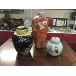 2 ginger jars and a vase