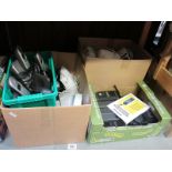 4 boxes of old telephones, mobile phones, radio receivers, accessories etc.