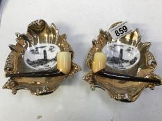 A pair of 1920's bisque pipe ashtrays of Boston Church