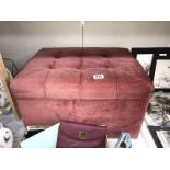 A deep buttoned pink draylon covered stool & storage box