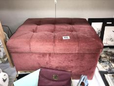 A deep buttoned pink draylon covered stool & storage box