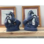 A pair of blue pottery horses A/F