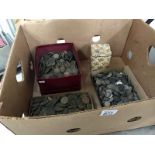A large quantity of British & foreign coins in poor condition (4 trays/tins)