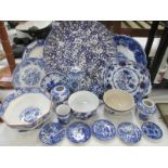A collection of blue and white china including large modern Italian bowl, Chinese style jars,