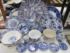 A collection of blue and white china including large modern Italian bowl, Chinese style jars,