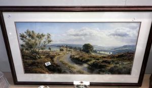 A large print of a moorland & farmhouse signed Rex.N.