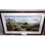 A large print of a moorland & farmhouse signed Rex.N.