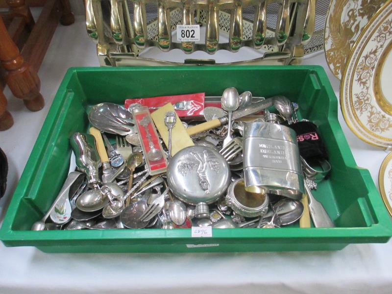 A box of cutlery and silver plate items