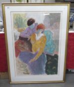 A framed and glazed limited edition print of a couple talking