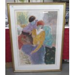 A framed and glazed limited edition print of a couple talking