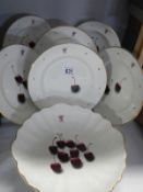 6 plates and a comport depicting cherries 'Temptation' by Clifford Richards,