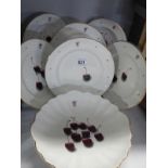 6 plates and a comport depicting cherries 'Temptation' by Clifford Richards,