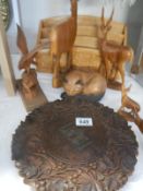 A quantity of wooden animals, letter holder etc.