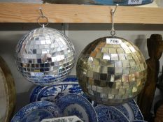 A 1960's gold lacquered disco ball and 1 other