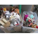Two boxes of teddy bears and Ty Beanies etc
