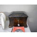 A lovely small wooden storage chest with brass handles