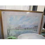 A framed and glazed watercolour of Ely