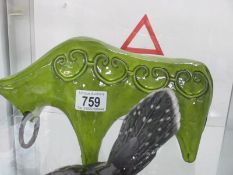 A green Portugese bull pottery figure