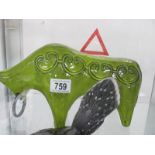 A green Portugese bull pottery figure