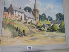 A framed oil on board painting of 'Worsborough village'