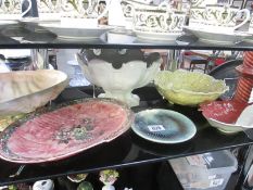 6 interesting pieces of pottery including shell dish, fish dish etc.