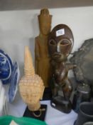 3 wooden tribal figures